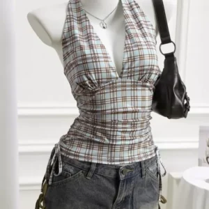Plaid Halter Neck Top