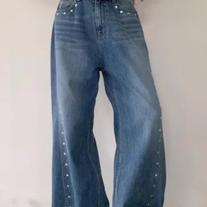 Blue Mid Rise Wide Leg Jeans