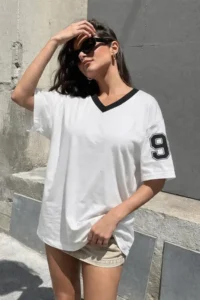 White V-Neck Oversized T-Shirt