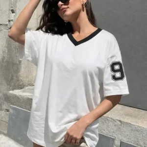 White V-Neck Oversized T-Shirt