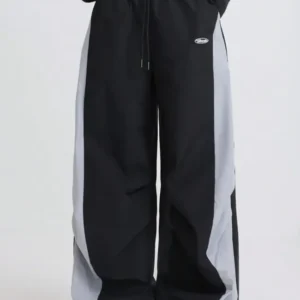 Black Colour-Blocked Mid-Rise Pants